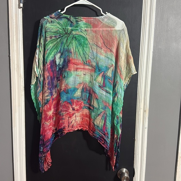 Chico’s Linen Watercolor Poncho Size: S/M - Picture 2 of 6